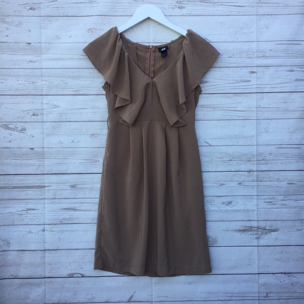 Ruffled Flowy Camel Dress w/Pockets